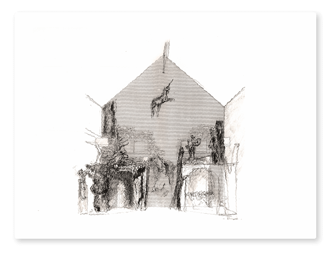 Dessin de conception de l'installation pour le jeu de la Licorne